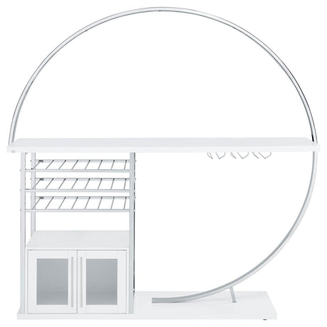 Risley White High Gloss 2-door Circular LED Home Bar with Wine Storage by Coaster at Eve Furniture