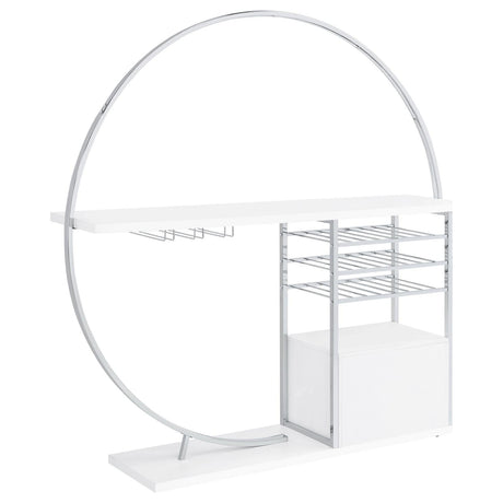 Risley White High Gloss 2-door Circular LED Home Bar with Wine Storage by Coaster at Eve Furniture