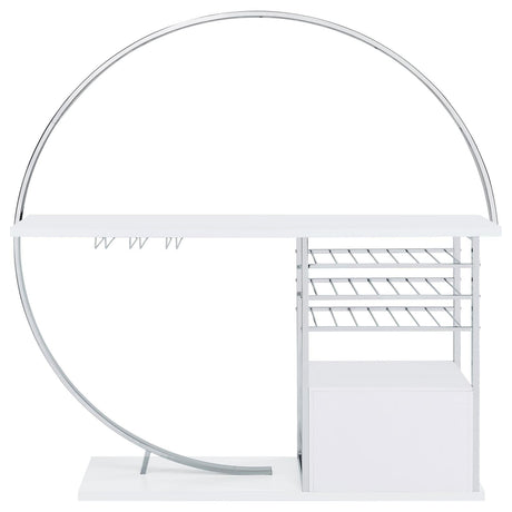 Risley White High Gloss 2-door Circular LED Home Bar with Wine Storage by Coaster at Eve Furniture