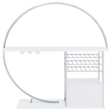 Risley White High Gloss 2-door Circular LED Home Bar with Wine Storage by Coaster at Eve Furniture