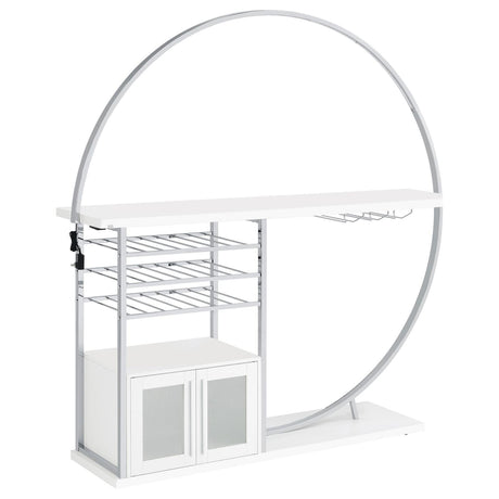 Risley White High Gloss 2-door Circular LED Home Bar with Wine Storage by Coaster at Eve Furniture