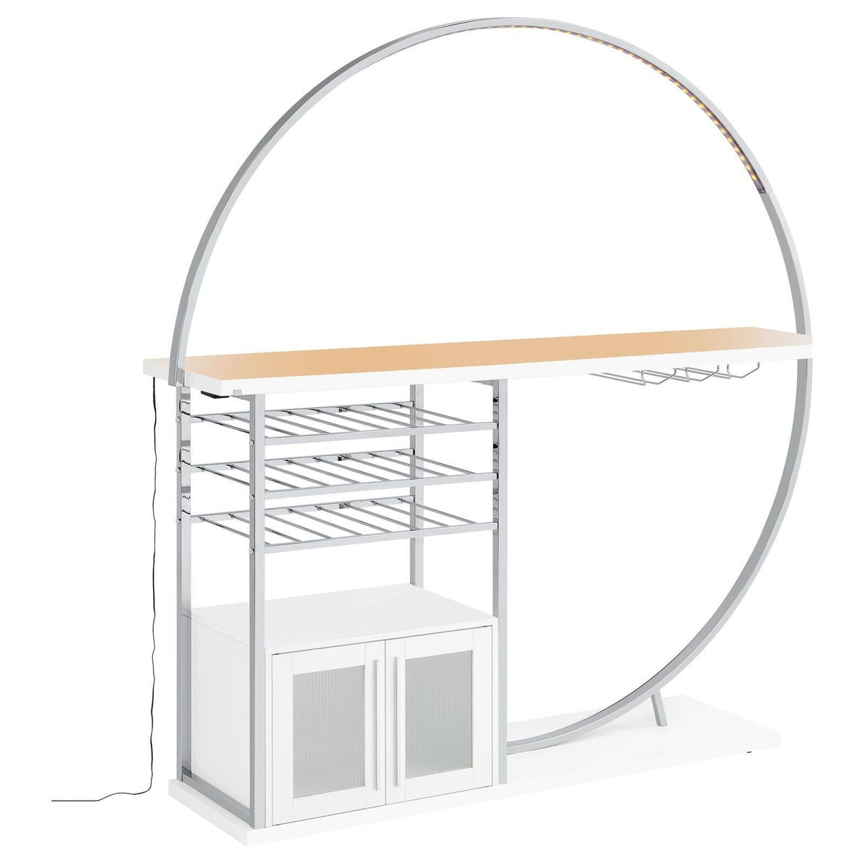 Risley White High Gloss 2-door Circular LED Home Bar with Wine Storage by Coaster at Eve Furniture