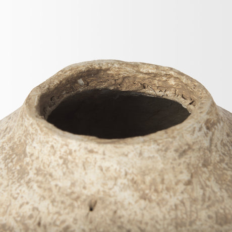 Ritu Large Beige Paper Mache Pot Vase by Mercana at Eve Furniture