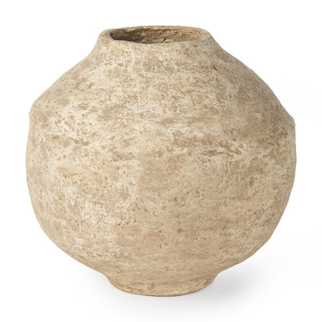 Ritu Large Beige Paper Mache Pot Vase by Mercana at Eve Furniture