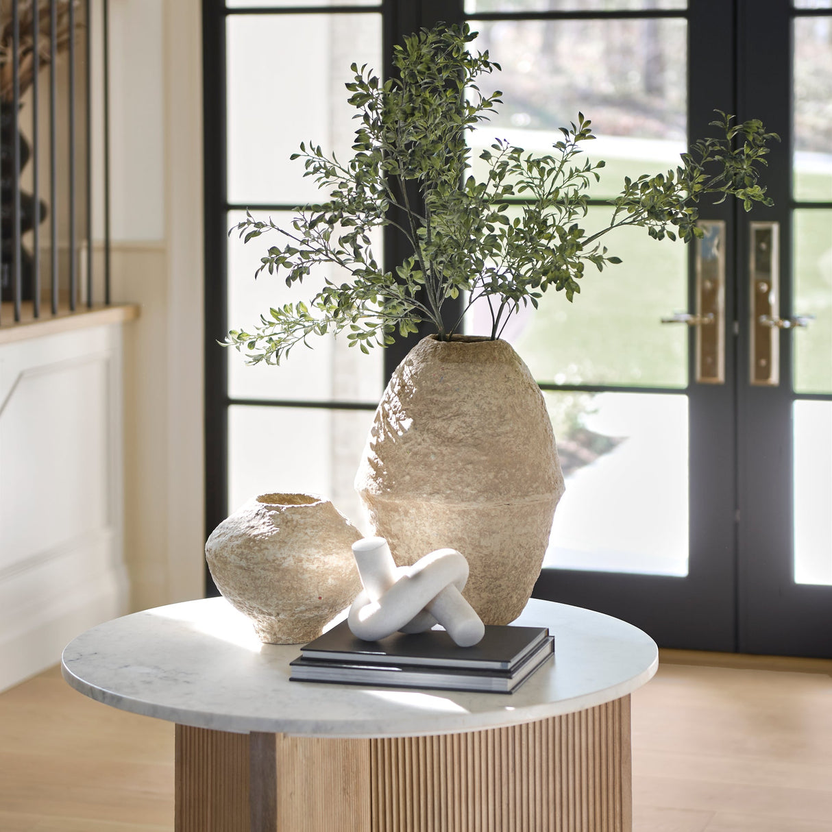 Ritu Small Beige Paper Mache Pot Vase by Mercana at Eve Furniture