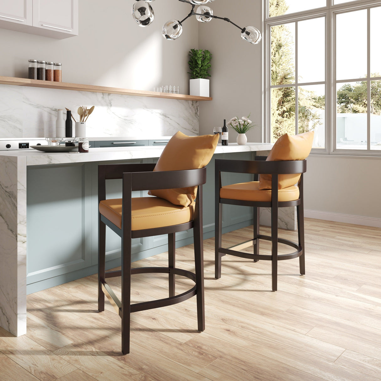 Ritz Counter Stool in Camal and Dark Walnut by Manhattan Comfort at Eve Furniture