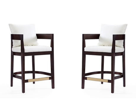Ritz Counter Stool in Ivory and Dark Walnut (set of 2) by Manhattan Comfort at Eve Furniture