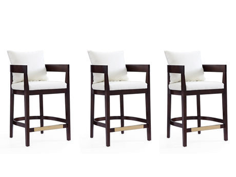 Ritz Counter Stool in Ivory and Dark Walnut (set of 3) by Manhattan Comfort at Eve Furniture