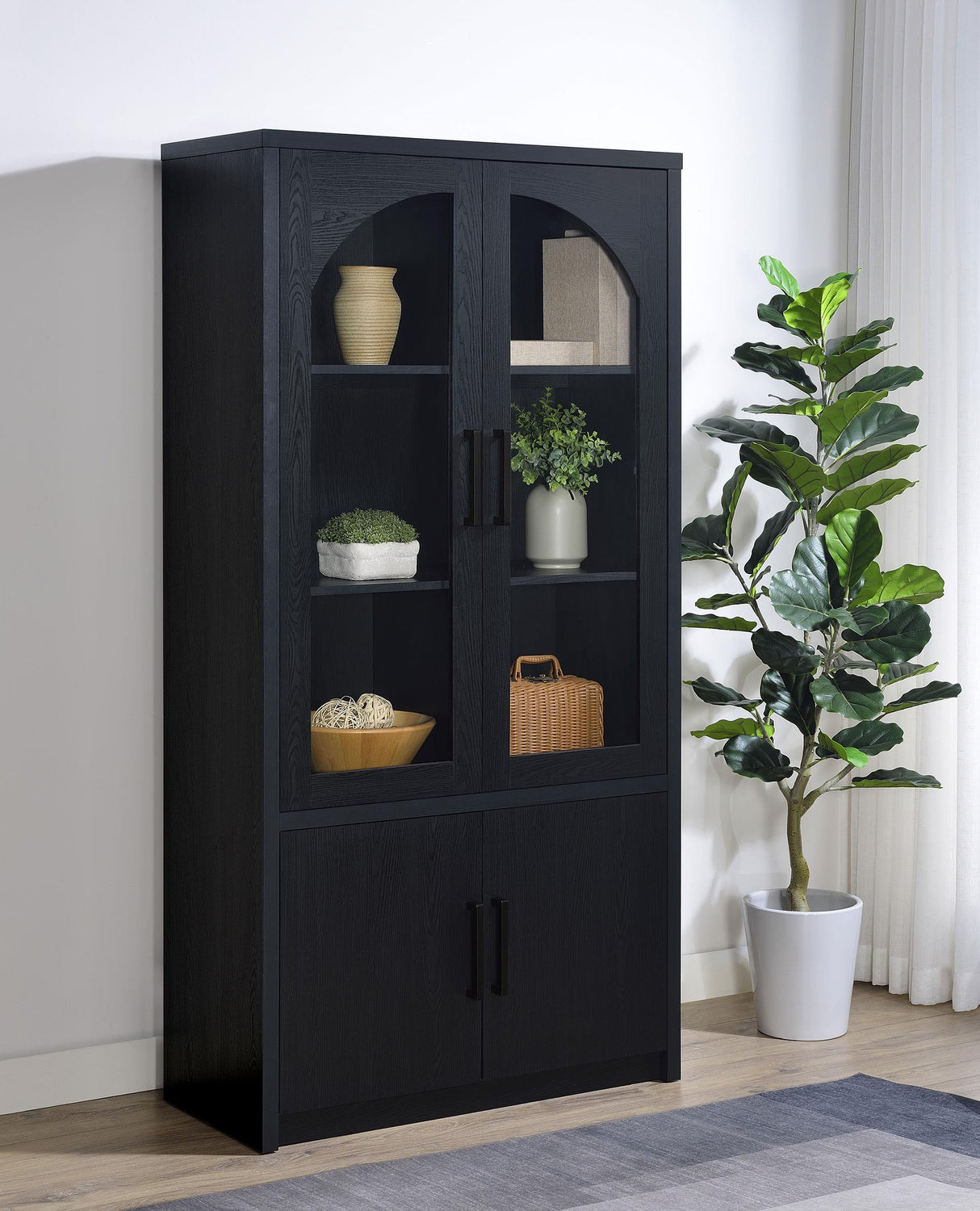 Riva Black 4-Door Tall Accent Display Cabinet with LED Lighting by Coaster at Eve Furniture