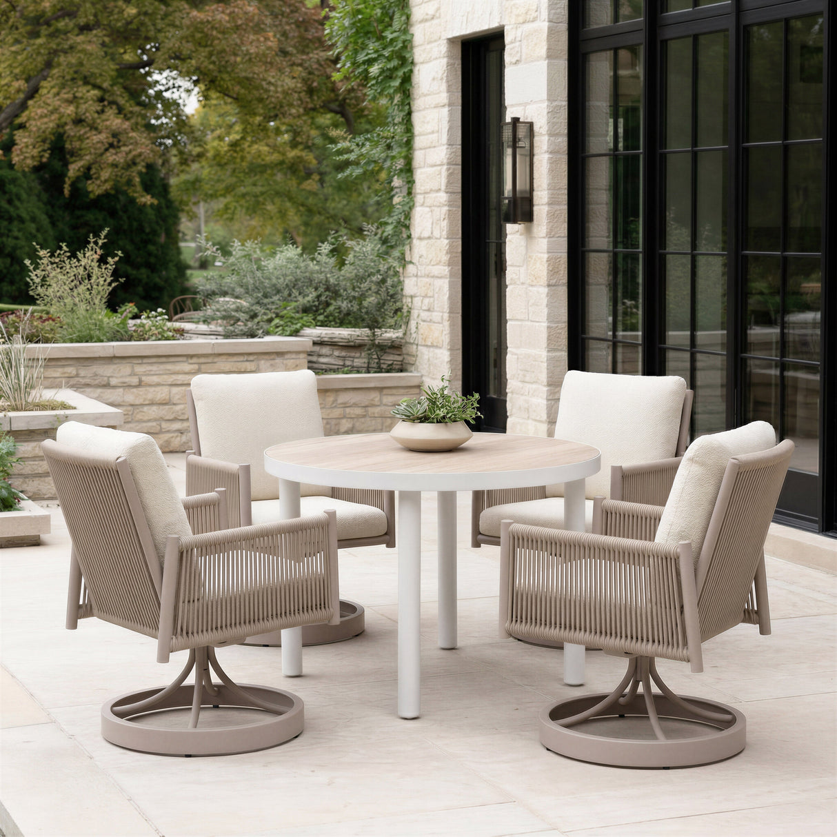 Rivan Beige Outdoor Swivel Dining Chair by Zuomod at Eve Furniture