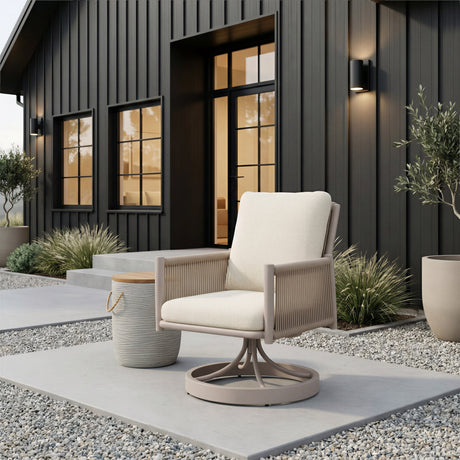 Rivan Beige Outdoor Swivel Dining Chair by Zuomod at Eve Furniture