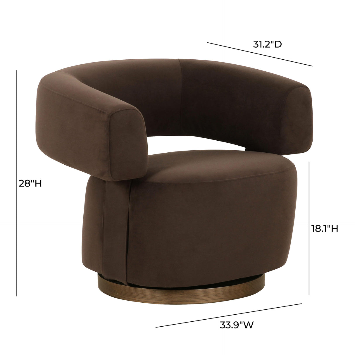 River Chocolate Brown Performance Velvet Swivel Accent Chair by TOV Furniture at Eve Furniture