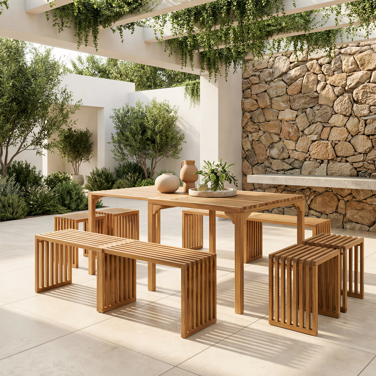 Riviera Natural Outdoor Extendable Bench (Set of 2) by Zuomod at Eve Furniture
