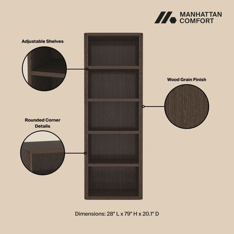 Rivington Dark Walnut 28" Open Bookcase by Manhattan Comfort at Eve Furniture