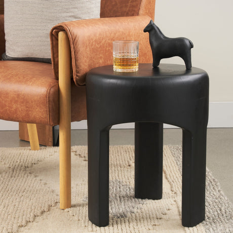 Riya Solid Black Wooden Stool by Mercana at Eve Furniture