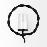 Rizwan 12.0L x 14.0W x 4.5H Black Aluminum Braided Circular Candle Holder by Mercana at Eve Furniture