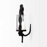 Rizwan 12.0L x 14.0W x 4.5H Black Aluminum Braided Circular Candle Holder by Mercana at Eve Furniture