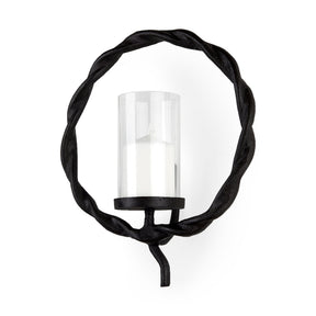 Rizwan 12.0L x 14.0W x 4.5H Black Aluminum Braided Circular Candle Holder by Mercana at Eve Furniture
