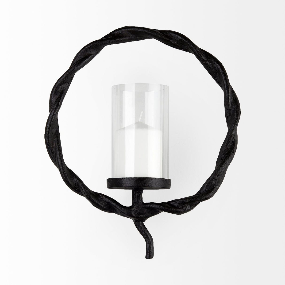 Rizwan Black Aluminum Braided Circular Candle Holder by Mercana at Eve Furniture