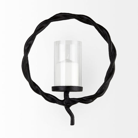 Rizwan Black Aluminum Braided Circular Candle Holder by Mercana at Eve Furniture