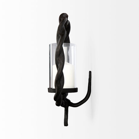 Rizwan Black Aluminum Braided Circular Candle Holder by Mercana at Eve Furniture