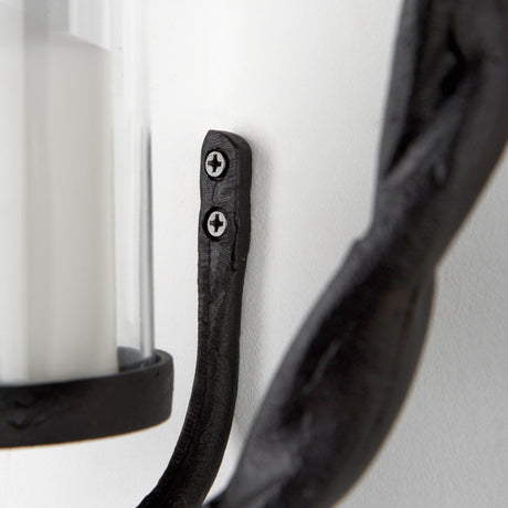 Rizwan Black Aluminum Braided Circular Candle Holder by Mercana at Eve Furniture