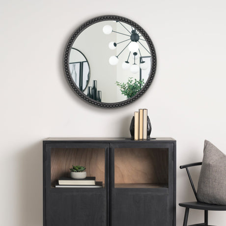 Roan Black Wood Beaded Wall Mirror by Mercana at Eve Furniture