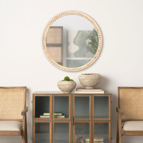 Roan Light Brown Wood Beaded Wall Mirror by Mercana at Eve Furniture