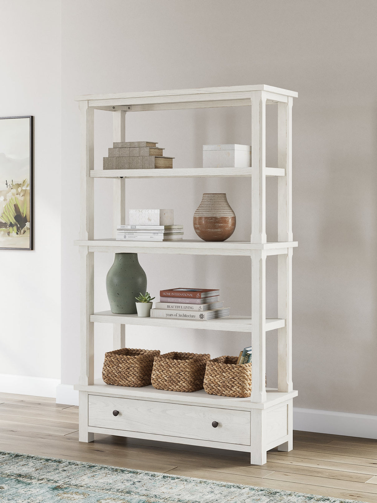 Robbinsdale Antique White 75" Bookcase by Ashley at Eve Furniture