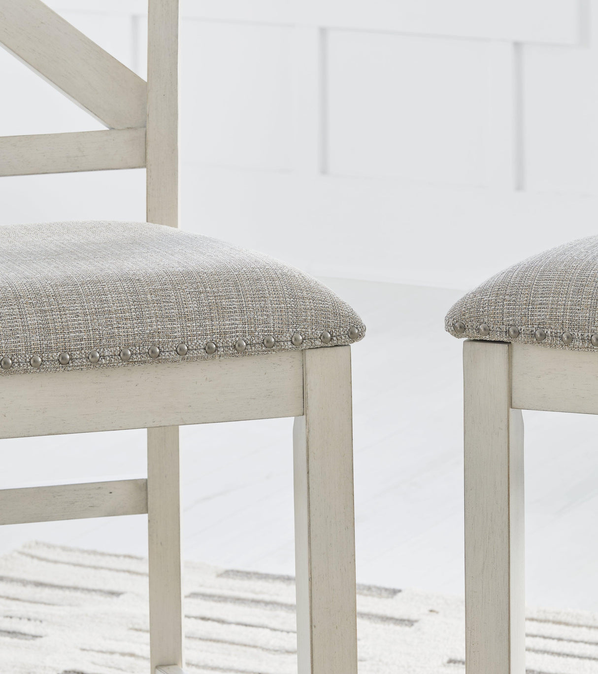 Robbinsdale Antique White Counter Height Dining Table and 6 Barstools and Bench by Ashley at Eve Furniture