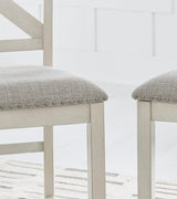 Robbinsdale Antique White Counter Height Dining Table and 6 Barstools and Bench by Ashley at Eve Furniture