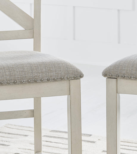 Robbinsdale Antique White Counter Height Dining Table and 6 Barstools and Bench by Ashley at Eve Furniture