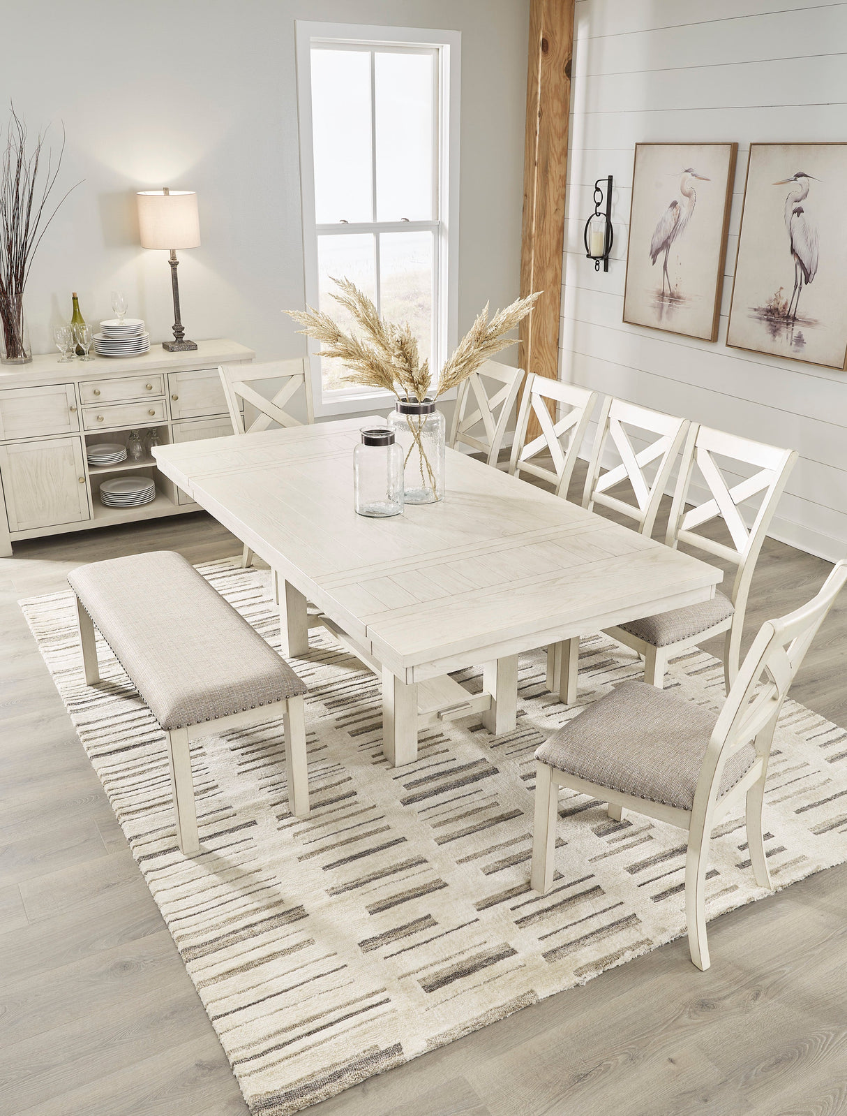 Robbinsdale Antique White Extendable Dining Room Set by Ashley at Eve Furniture