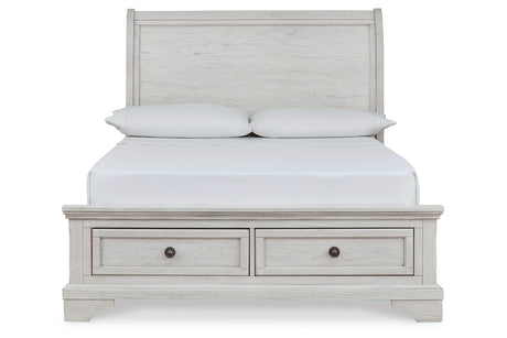 Robbinsdale Antique White Full Sleigh Storage Platform Bed by Ashley at Eve Furniture