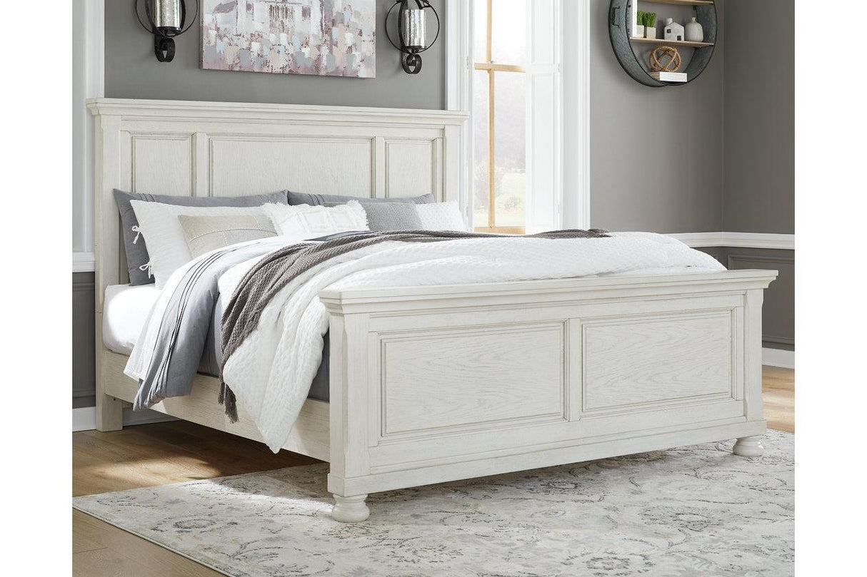 Robbinsdale Antique White King Panel Bed by Ashley at Eve Furniture