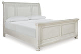 Robbinsdale Antique White King Sleigh Bed by Ashley at Eve Furniture