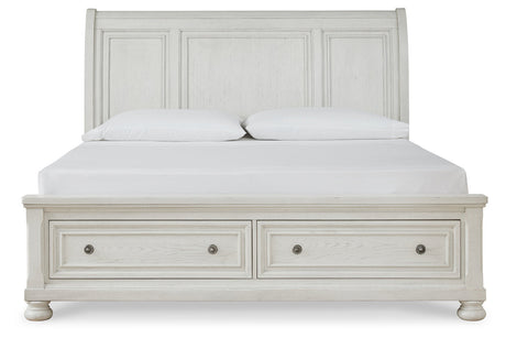 Robbinsdale Antique White King Sleigh Storage Platform Bed by Ashley at Eve Furniture