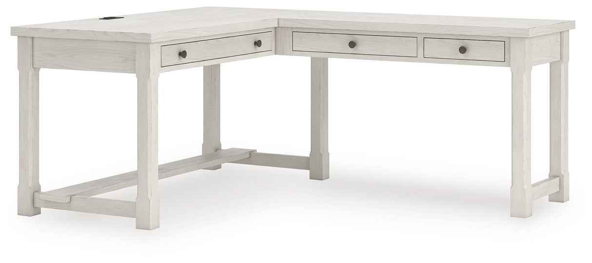 Robbinsdale Antique White L-Shaped Home Office Desk by Ashley at Eve Furniture
