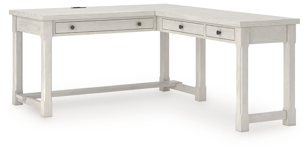 Robbinsdale Antique White L-Shaped Home Office Desk by Ashley at Eve Furniture