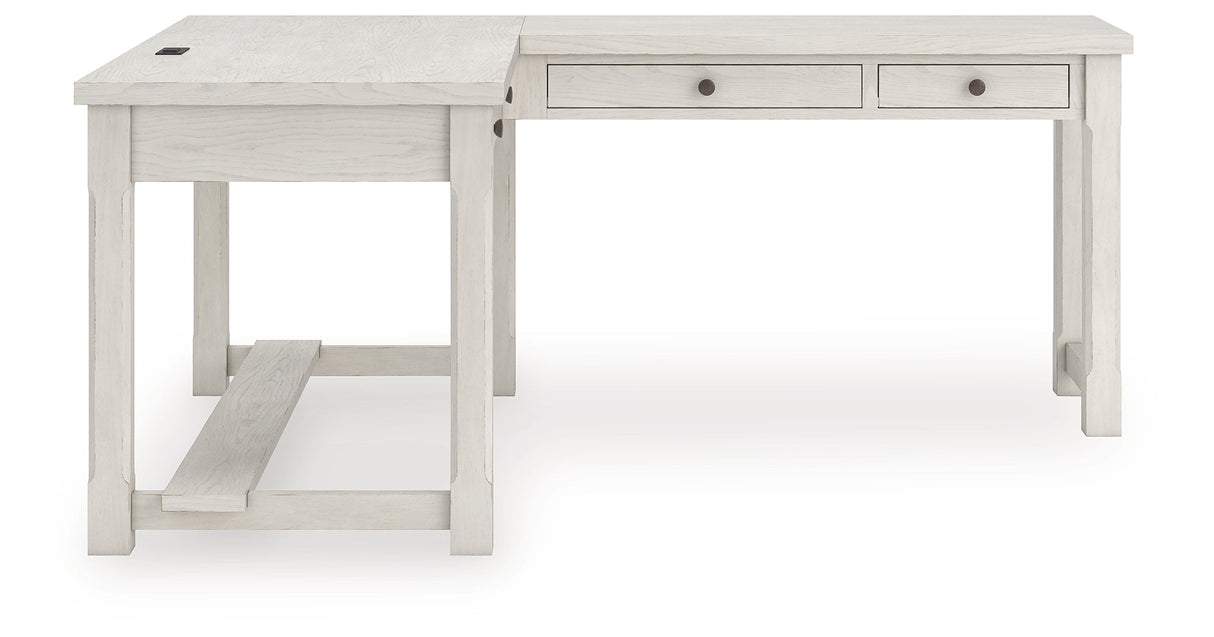 Robbinsdale Antique White L-Shaped Home Office Desk by Ashley at Eve Furniture