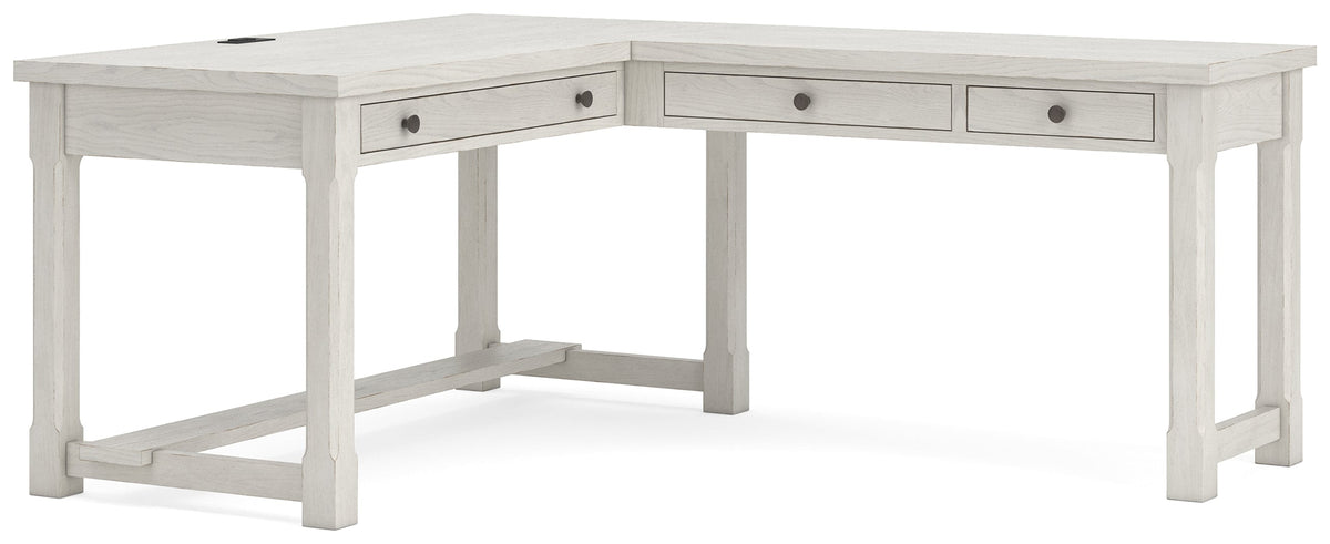 Robbinsdale Antique White L-Shaped Home Office Desk by Ashley at Eve Furniture