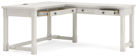 Robbinsdale Antique White L-Shaped Home Office Desk by Ashley at Eve Furniture