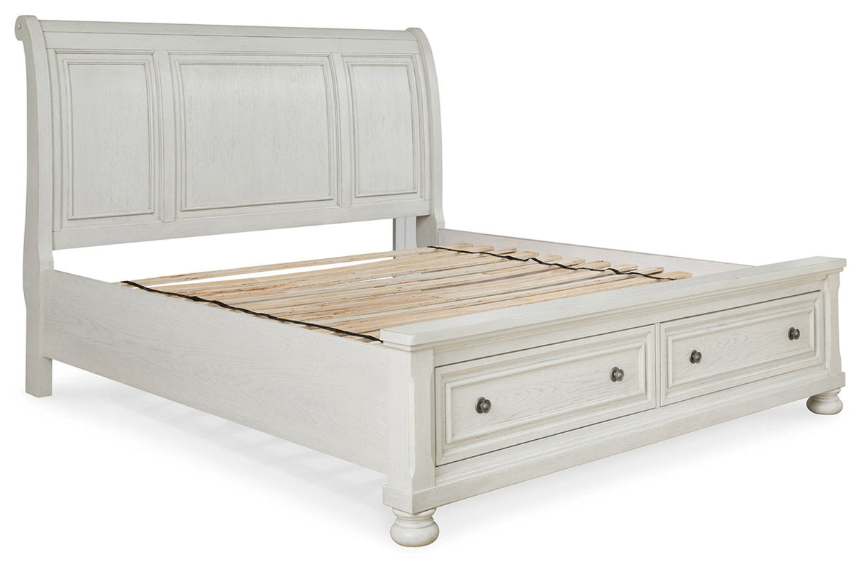 Robbinsdale Antique White Queen Sleigh Storage Platform Bed by Ashley at Eve Furniture