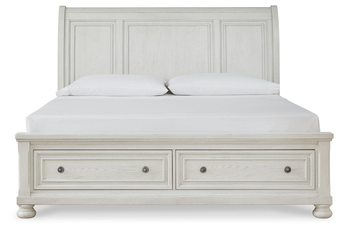 Robbinsdale Antique White Queen Sleigh Storage Platform Bed by Ashley at Eve Furniture
