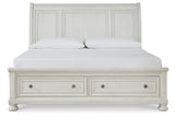 Robbinsdale Antique White Queen Sleigh Storage Platform Bed by Ashley at Eve Furniture