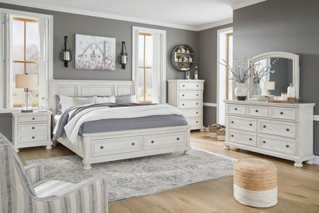 Robbinsdale Antique White Sleigh Storage Platform Bedroom Set by Ashley at Eve Furniture