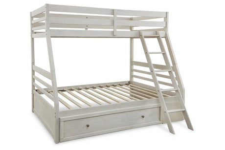 Robbinsdale Antique White Twin over Full Bunk Bed with Storage by Ashley at Eve Furniture