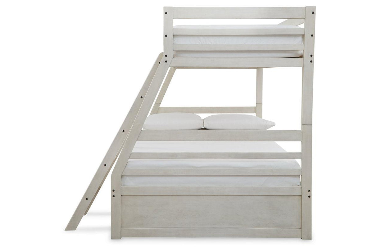 Robbinsdale Antique White Twin over Full Bunk Bed with Storage by Ashley at Eve Furniture