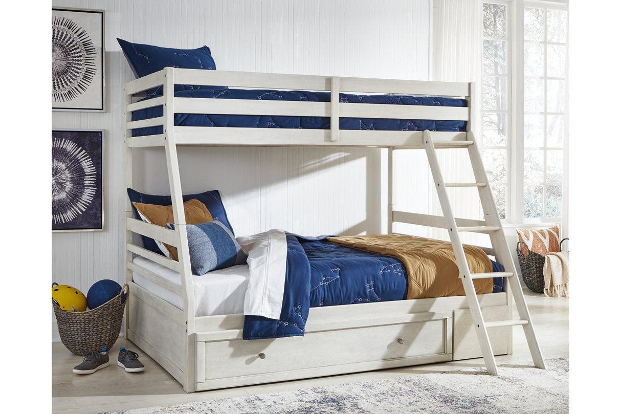 Robbinsdale Antique White Twin over Full Bunk Bed with Storage by Ashley at Eve Furniture