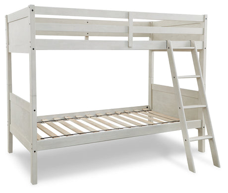 Robbinsdale Antique White Twin/Twin Bunk Bed with Ladder by Ashley at Eve Furniture